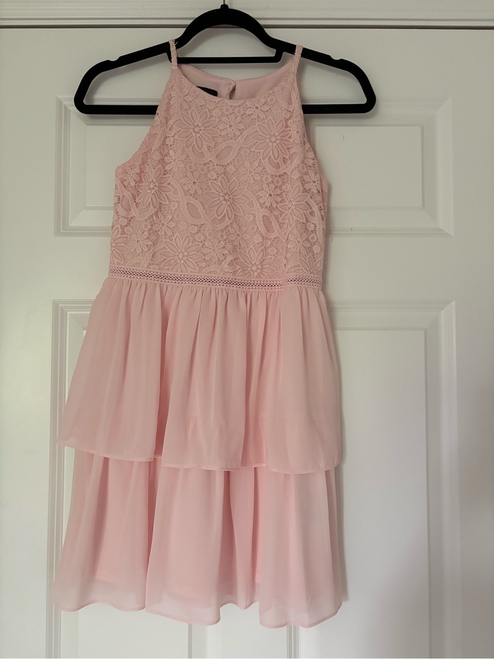 Girls Pink Lace Tiered Party Dress